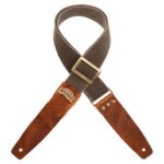 Tracolla MAGRABO Stripe SC Cotton Washed Verde Oliva 5 cm terminali Swivel Marrone, fibbia Recta Ottone